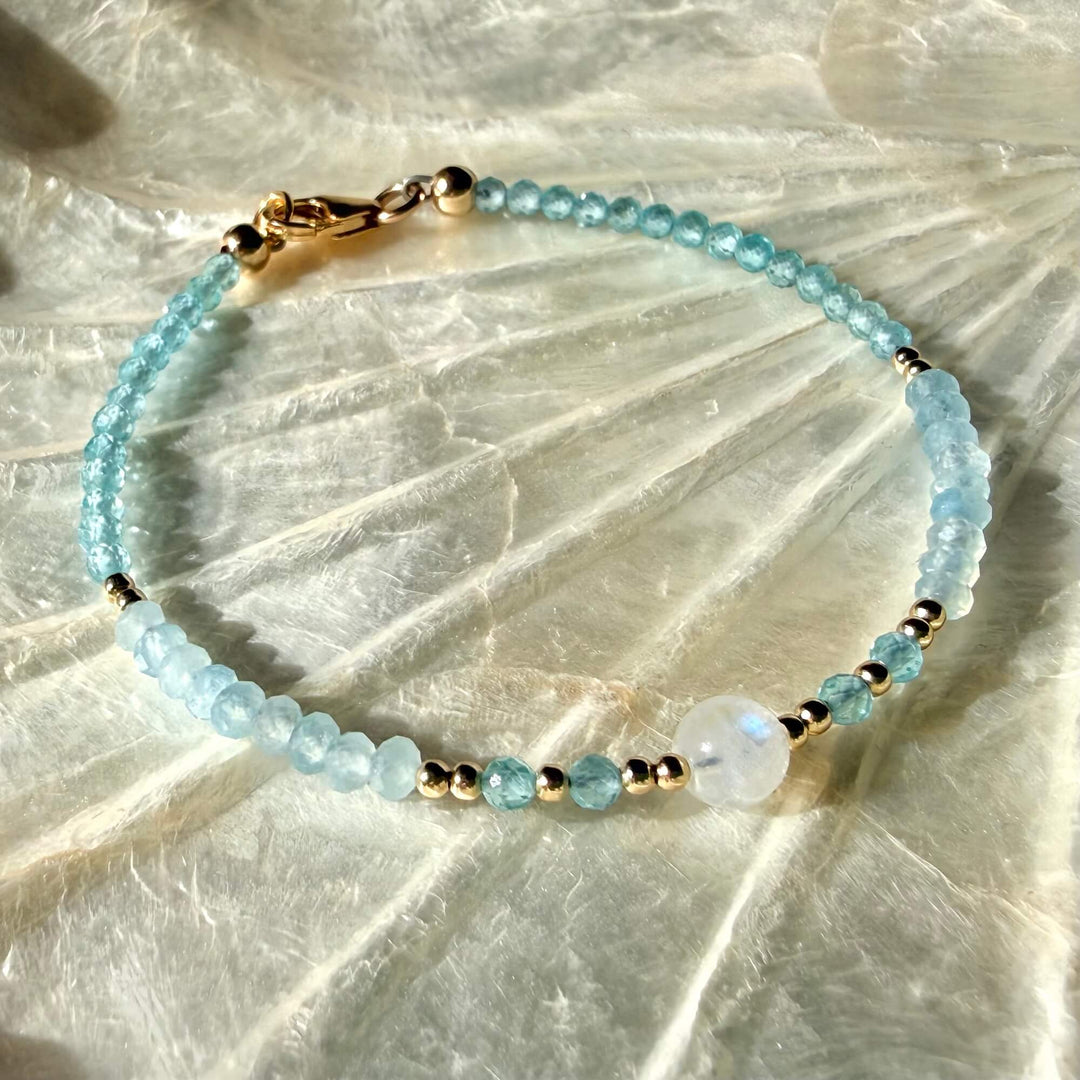 Golden Apatite, Aquamarine & Moonstone One Of A Kind Bracelet