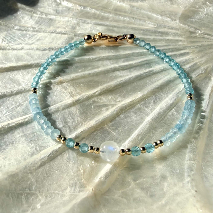 Golden Apatite, Aquamarine & Moonstone One Of A Kind Bracelet