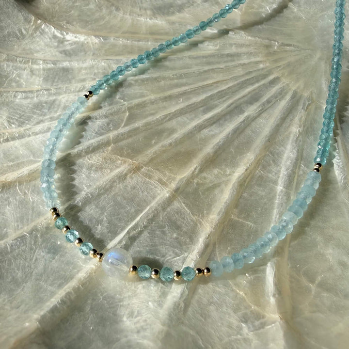 Golden Apatite, Aquamarine & Moonstone One Of A Kind Necklace