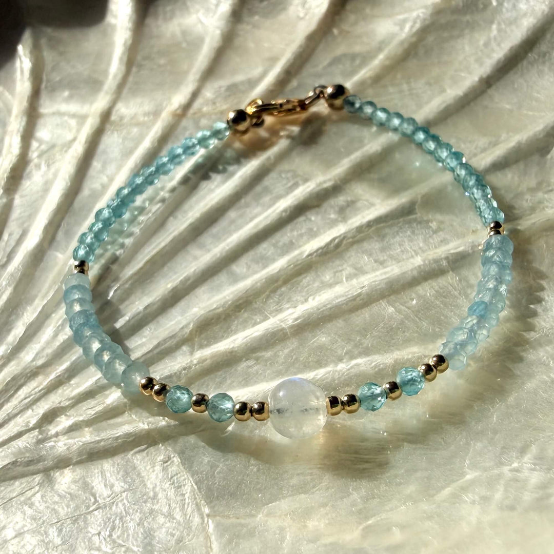 Golden Apatite, Aquamarine & Moonstone One Of A Kind Bracelet