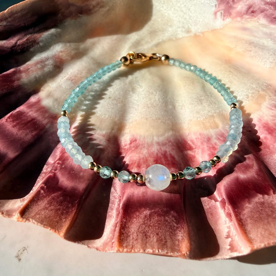 Golden Apatite, Aquamarine & Moonstone One Of A Kind Bracelet