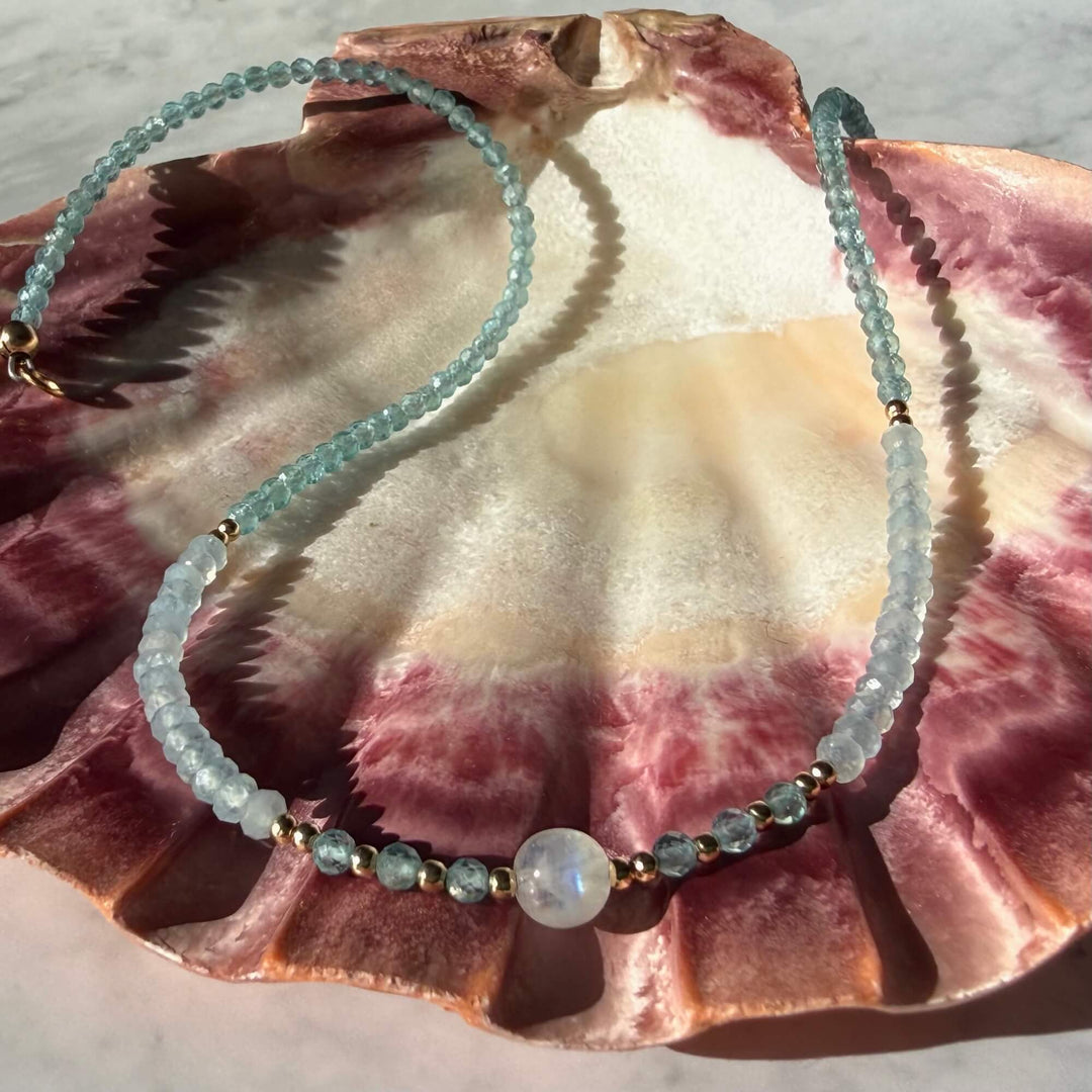 Golden Apatite, Aquamarine & Moonstone One Of A Kind Necklace