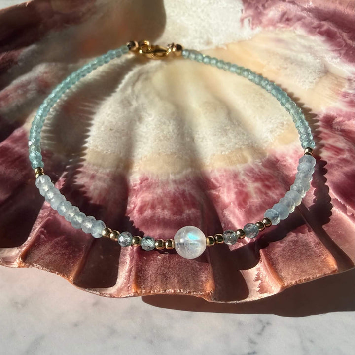 Golden Apatite, Aquamarine & Moonstone One Of A Kind Anklet