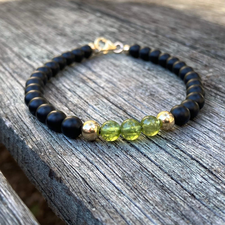 Peridot & Black Onyx - Gold Men's Bracelet