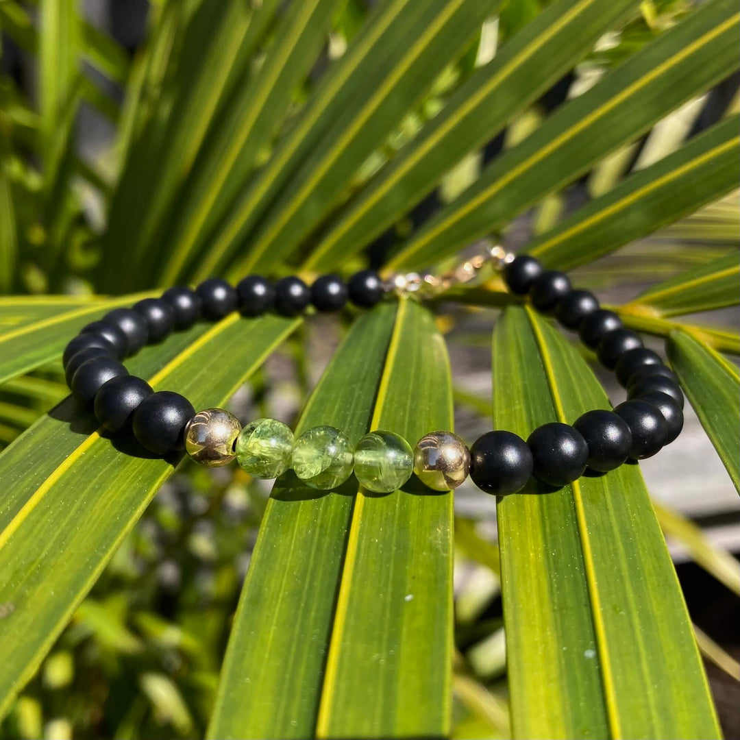 Peridot & Black Onyx - Gold Men's Bracelet