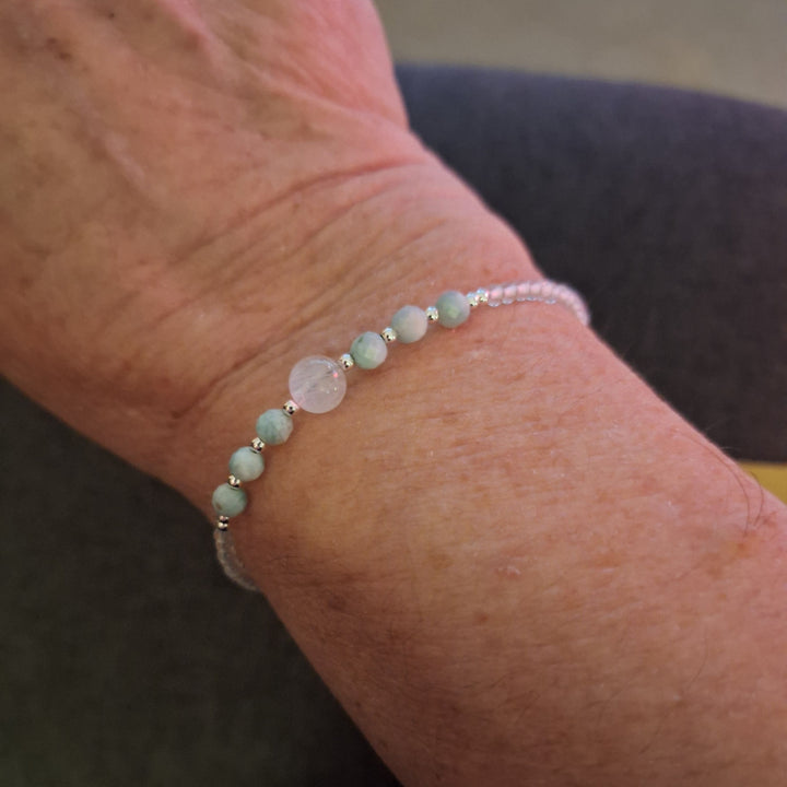 Moonstone & Larimar Bracelet worn by happy customer created by House of Aloha