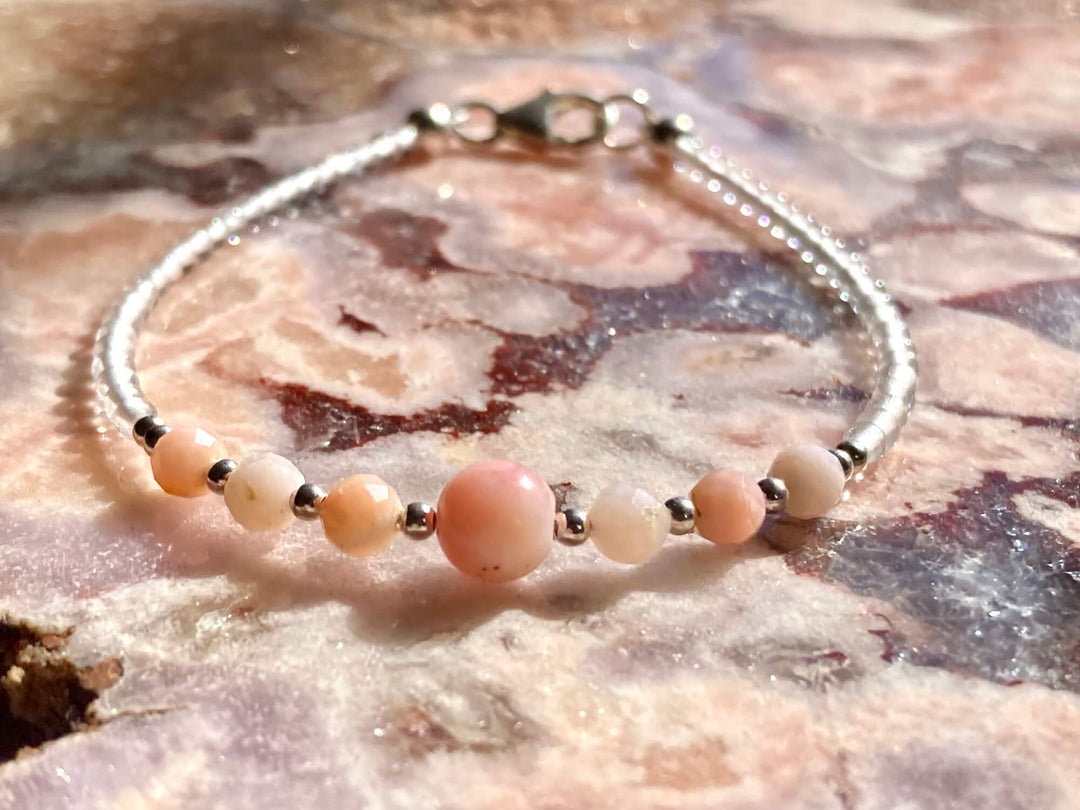 October birthstone bracelet pink opal