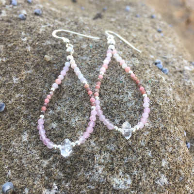 Aloha Herkimer Diamond Earrings - Rhodonite, Pink Opal & Rose Quartz - Handmade by House of Aloha on the Central Coast, NSW