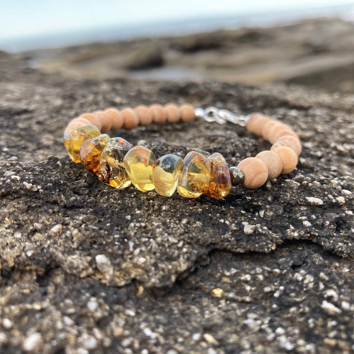 Amber & Natural Wood Unisex Bracelet