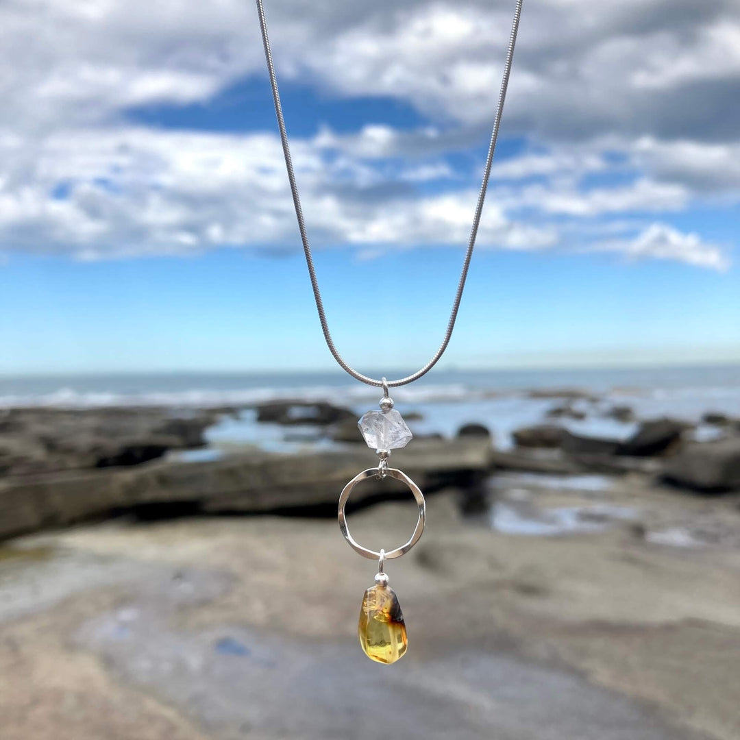 Amber & Herkimer Diamond Necklace4