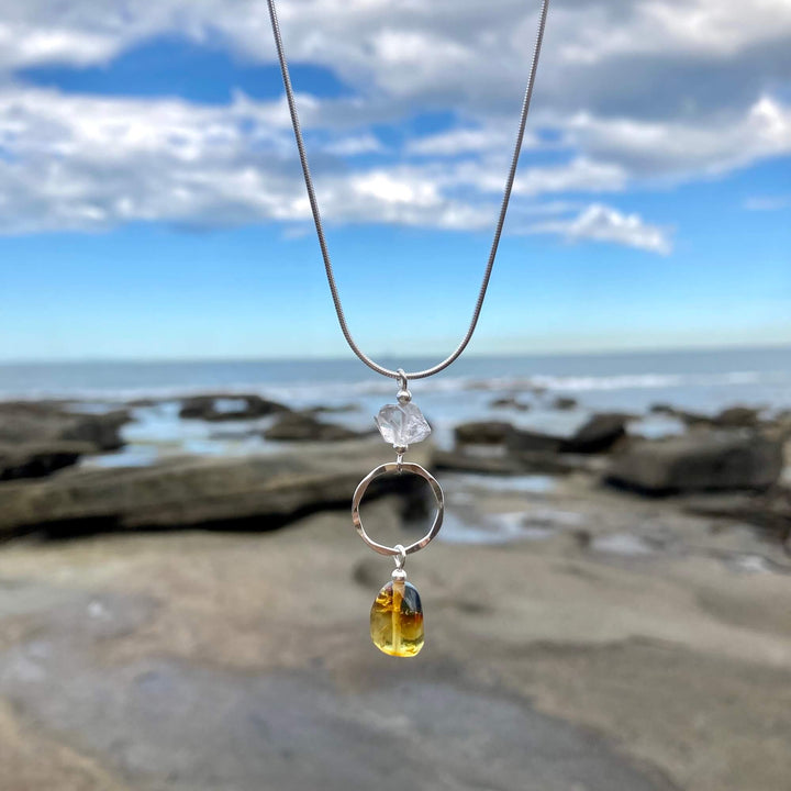 Amber & Herkimer Diamond Necklace11