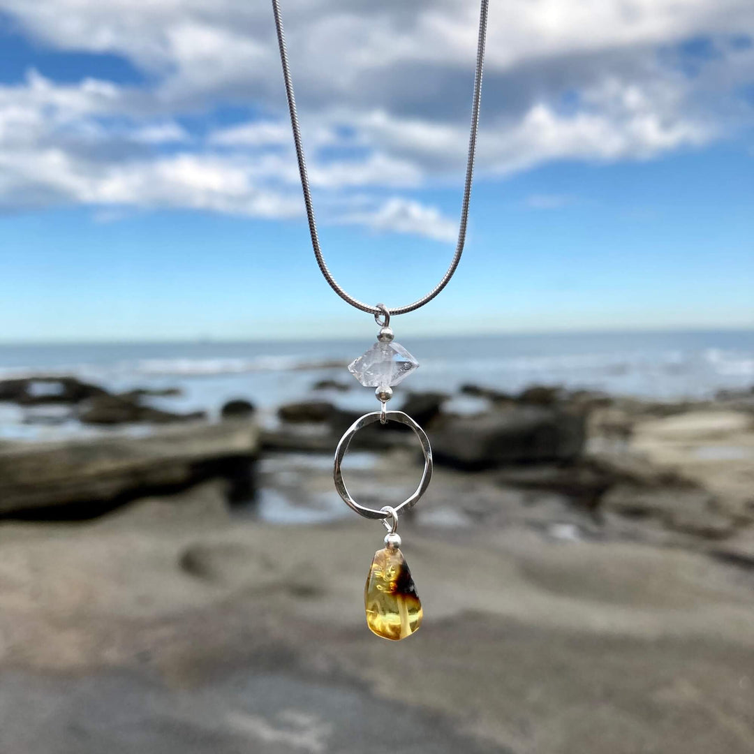 Amber & Herkimer Diamond Necklace12