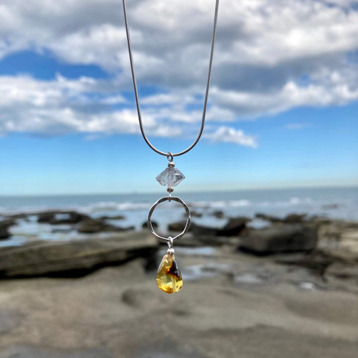 Amber & Herkimer Diamond Necklace13