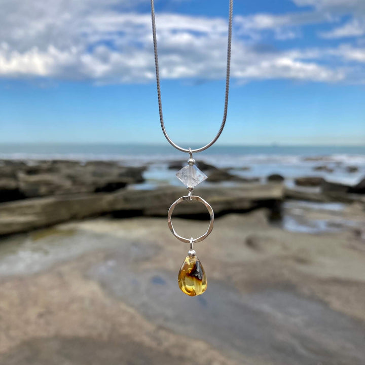 Amber & Herkimer Diamond Necklace2