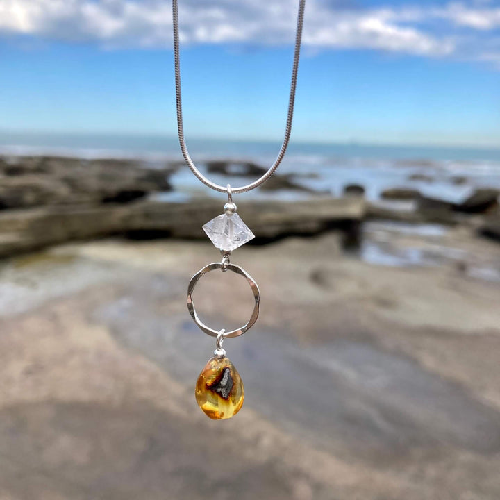 Amber & Herkimer Diamond Necklace3