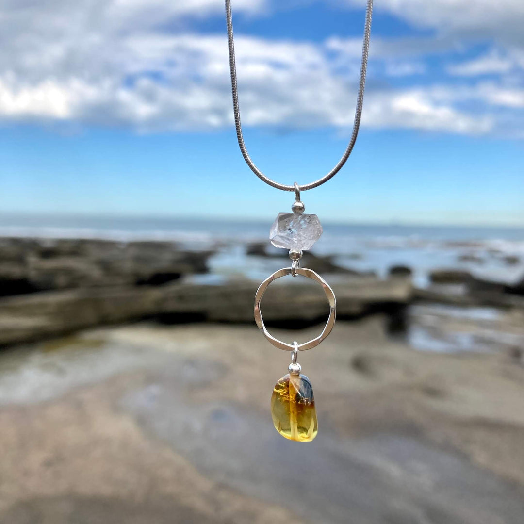 Amber & Herkimer Diamond Necklace4