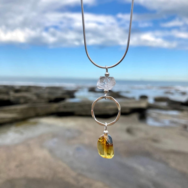 Amber & Herkimer Diamond Necklace4