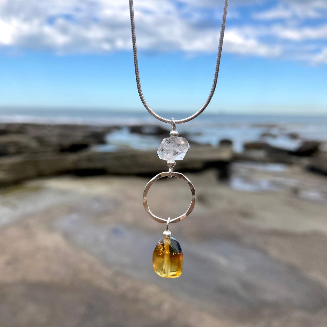 Amber & Herkimer Diamond Necklace5