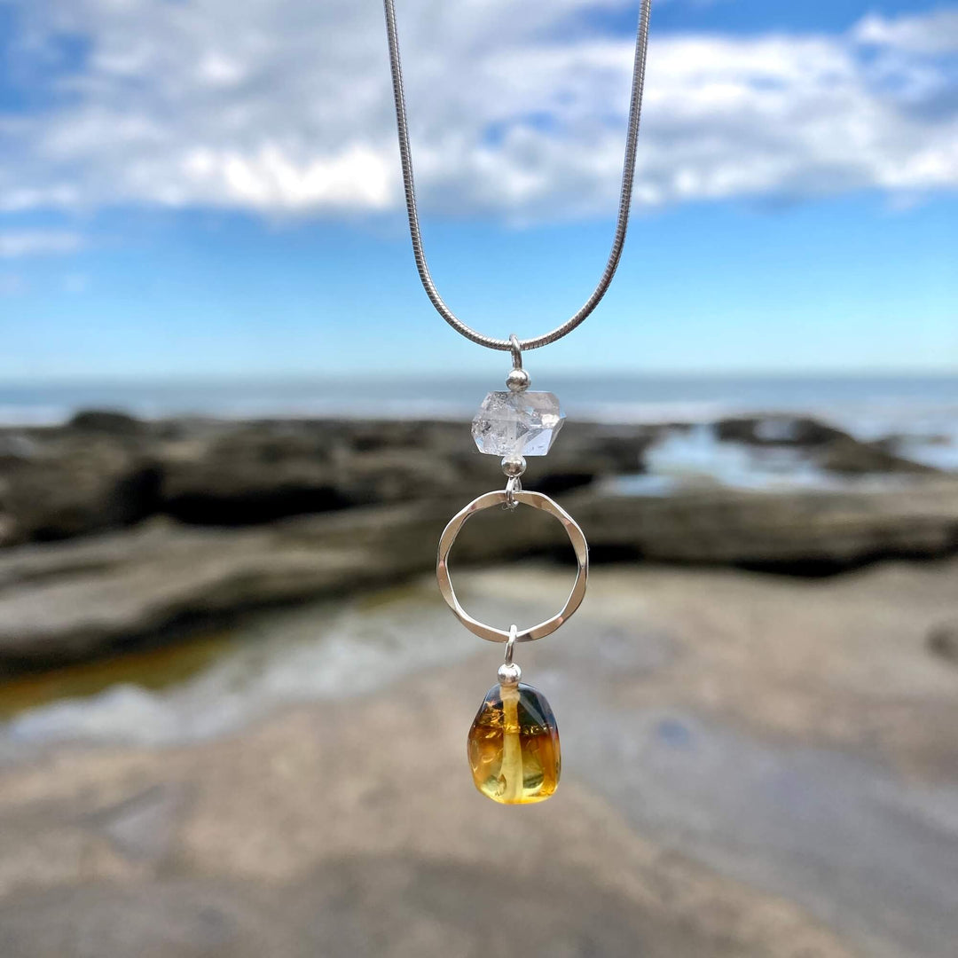 Amber & Herkimer Diamond Necklace9