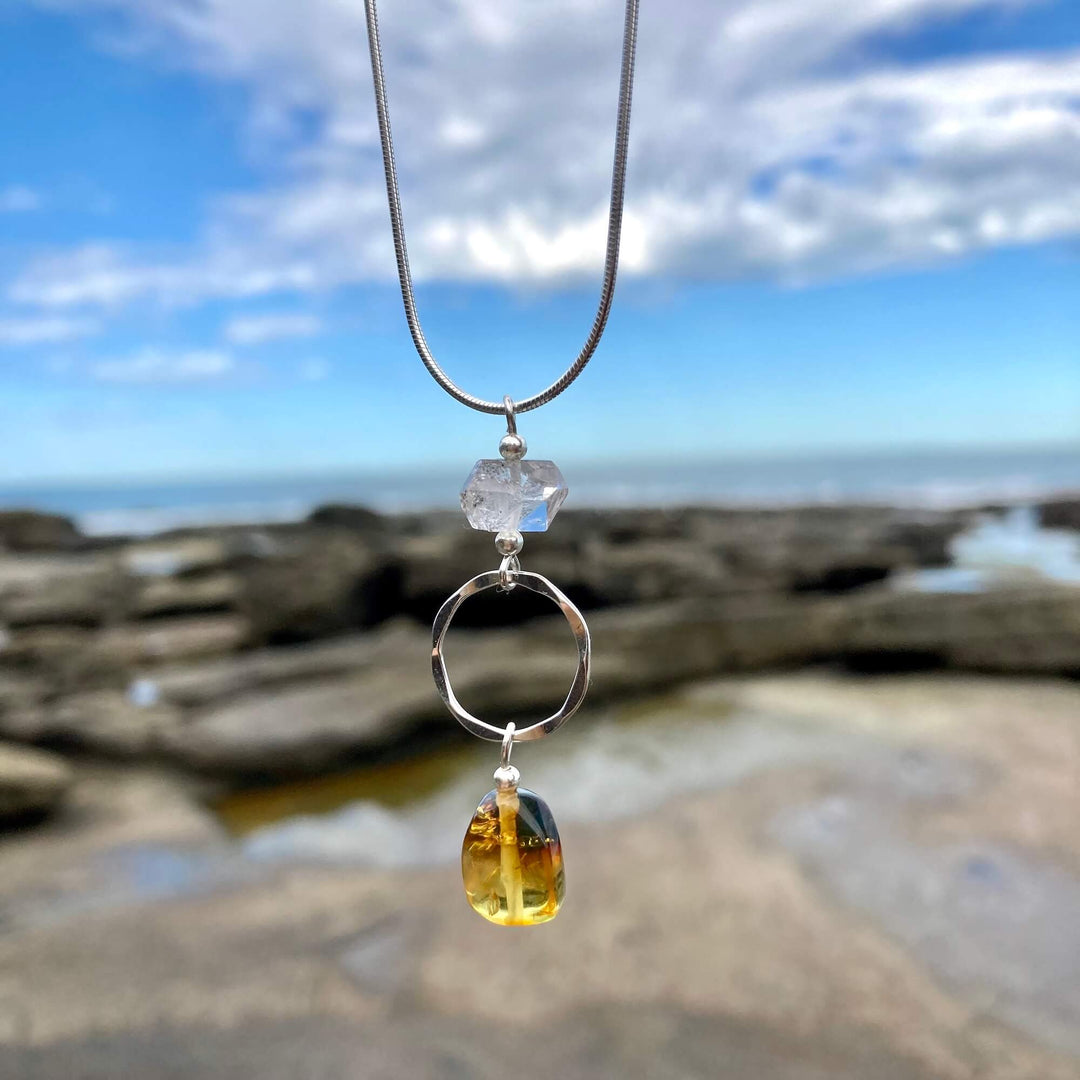 Amber & Herkimer Diamond Necklace8