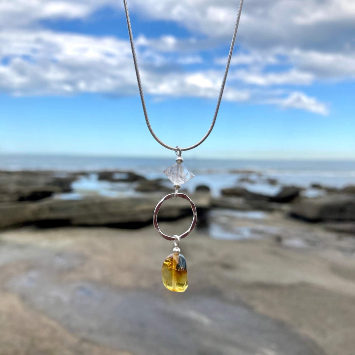 Amber & Herkimer Diamond Necklace7