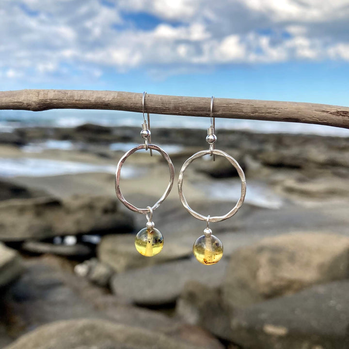 Amber Drop Hoop Earrings