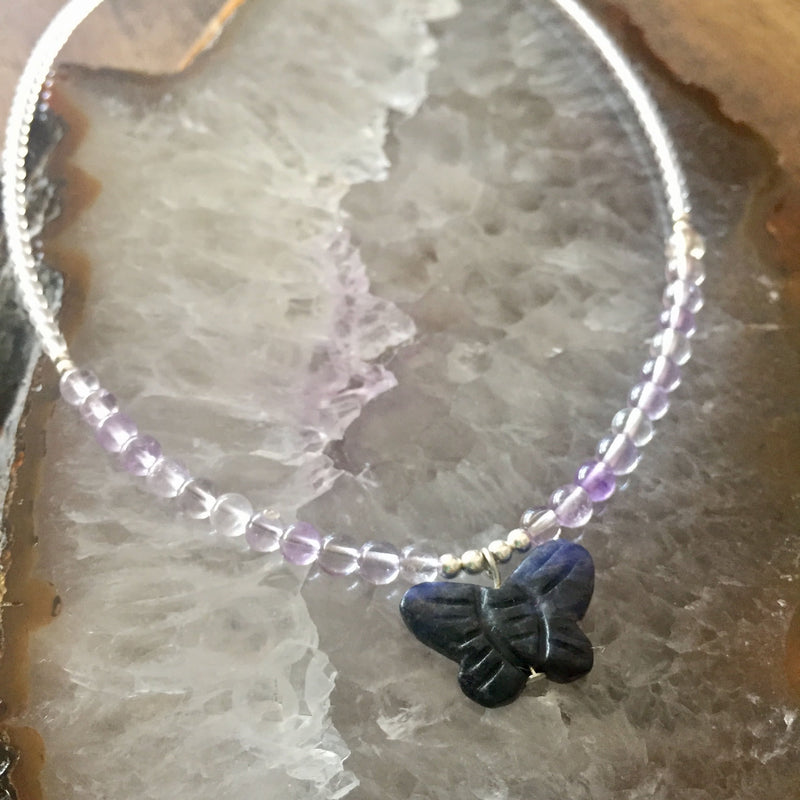 Ametrine and sodalite butterfly necklace for children