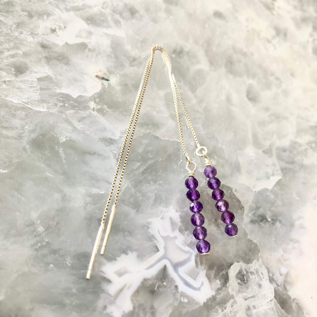 Amethyst Thread Earrings for women