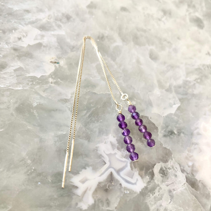 Amethyst Thread Crystal Earrings