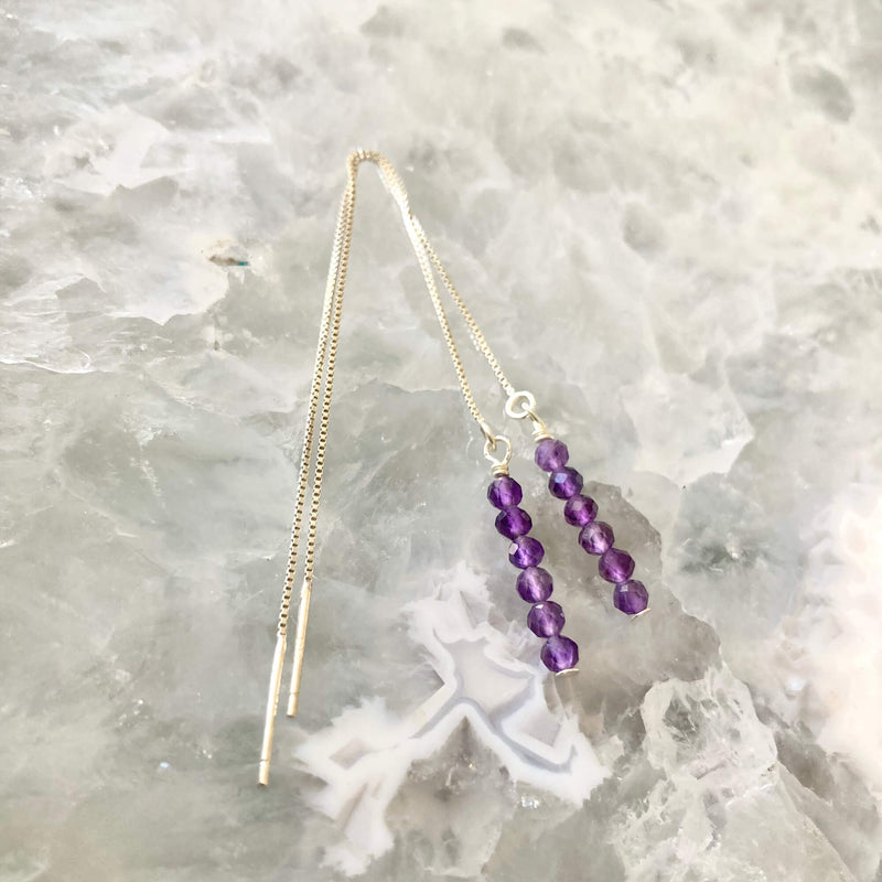 Amethyst Thread Crystal Earrings