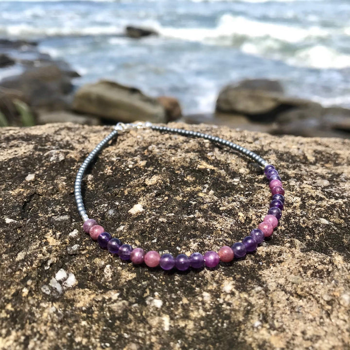 Amethyst & Lepidolite healing crystal Anklet for women