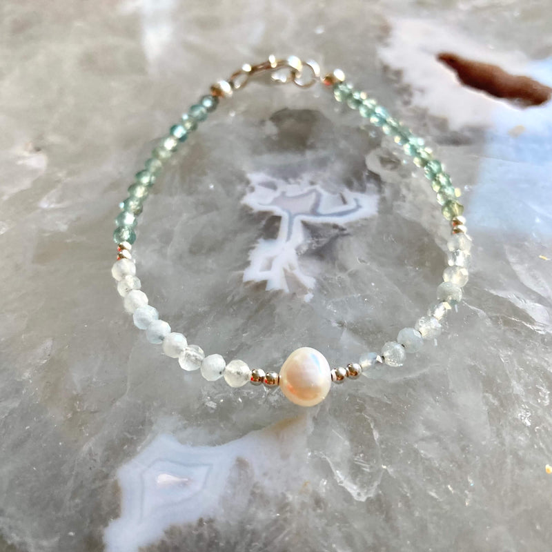 Apatite, Aquamarine & Pearl Bracelet