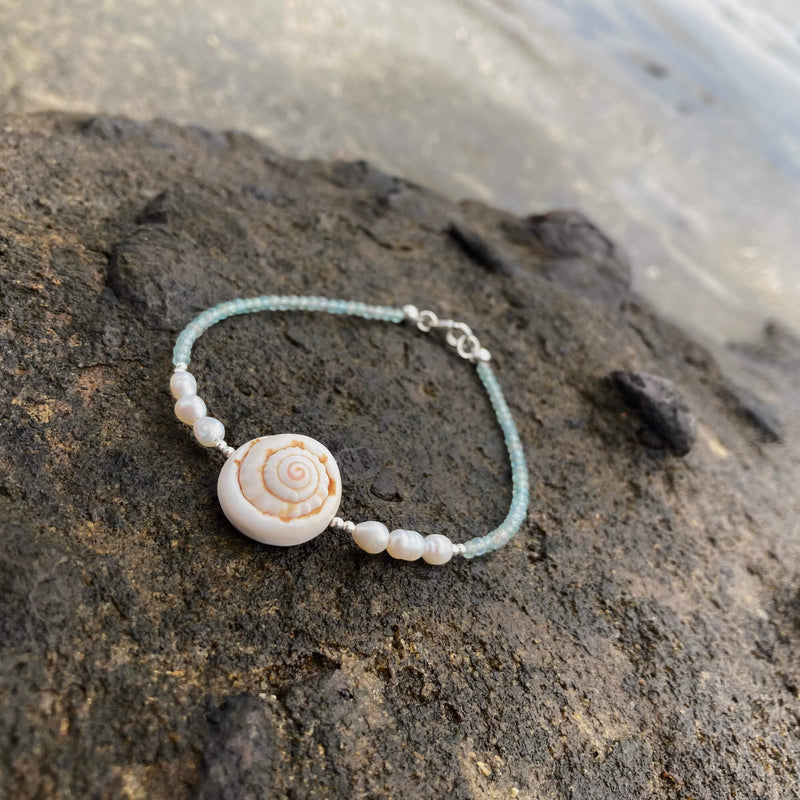 Apatite, Pearl & Shell Anklet for healing
