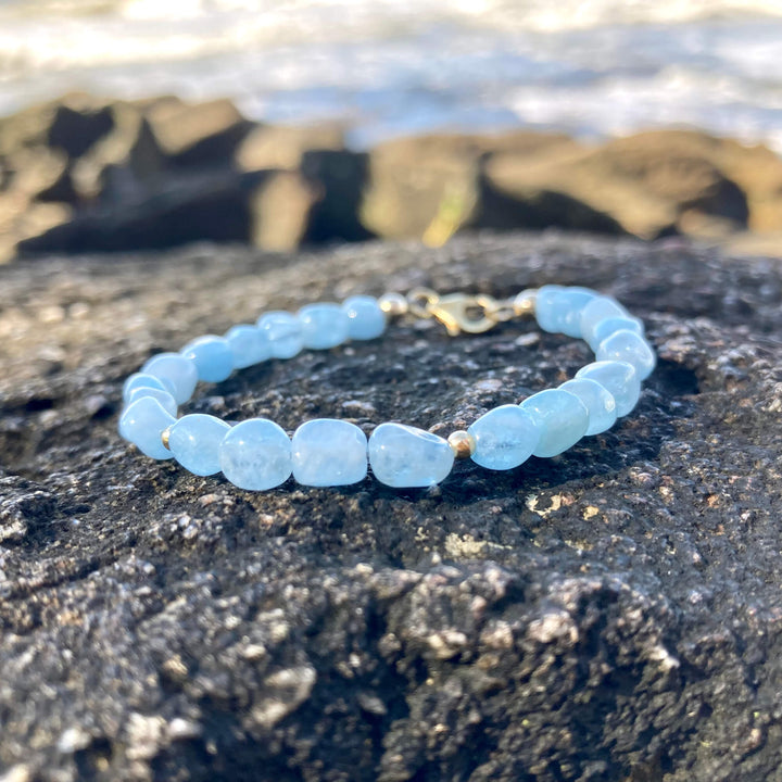 Aquamarine nugget gold bracelet