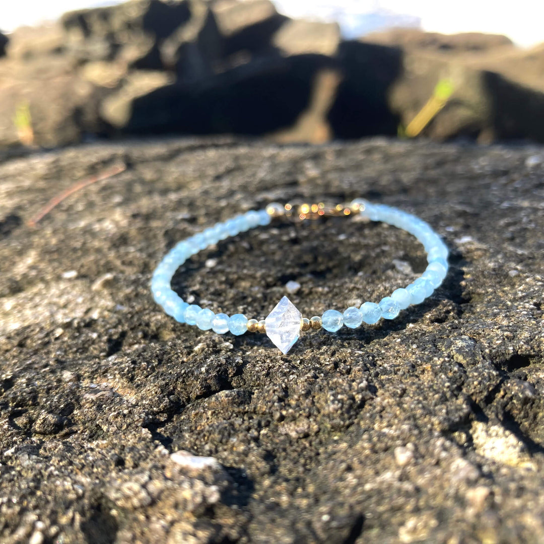 Aquamarine & Herkimer Diamond Gold Bracelet