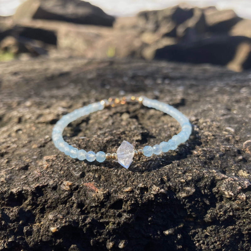Aquamarine & Herkimer Diamond Gold Bracelet for healing