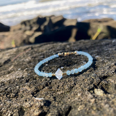 Aquamarine & Herkimer Diamond Gold Bracelet for ladies