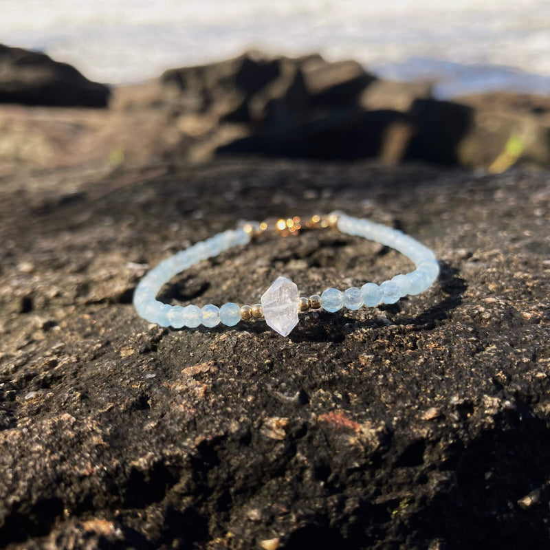 Aquamarine & Herkimer Diamond Gold Bracelet for women
