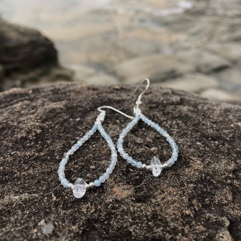 Aquamarine & Herkimer Diamond Earrings