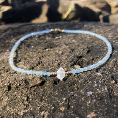 Aquamarine & herkimer diamond gold necklace