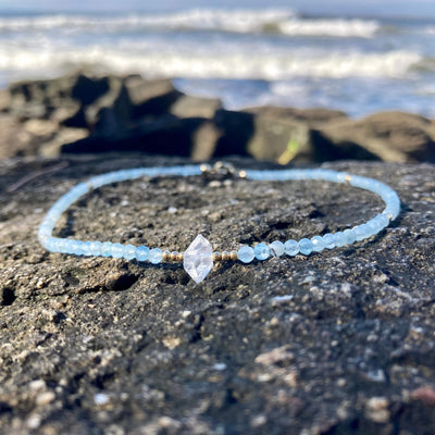 Aquamarine & herkimer diamond gold necklace for healing