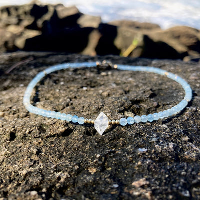Aquamarine & herkimer diamond gold necklace for women