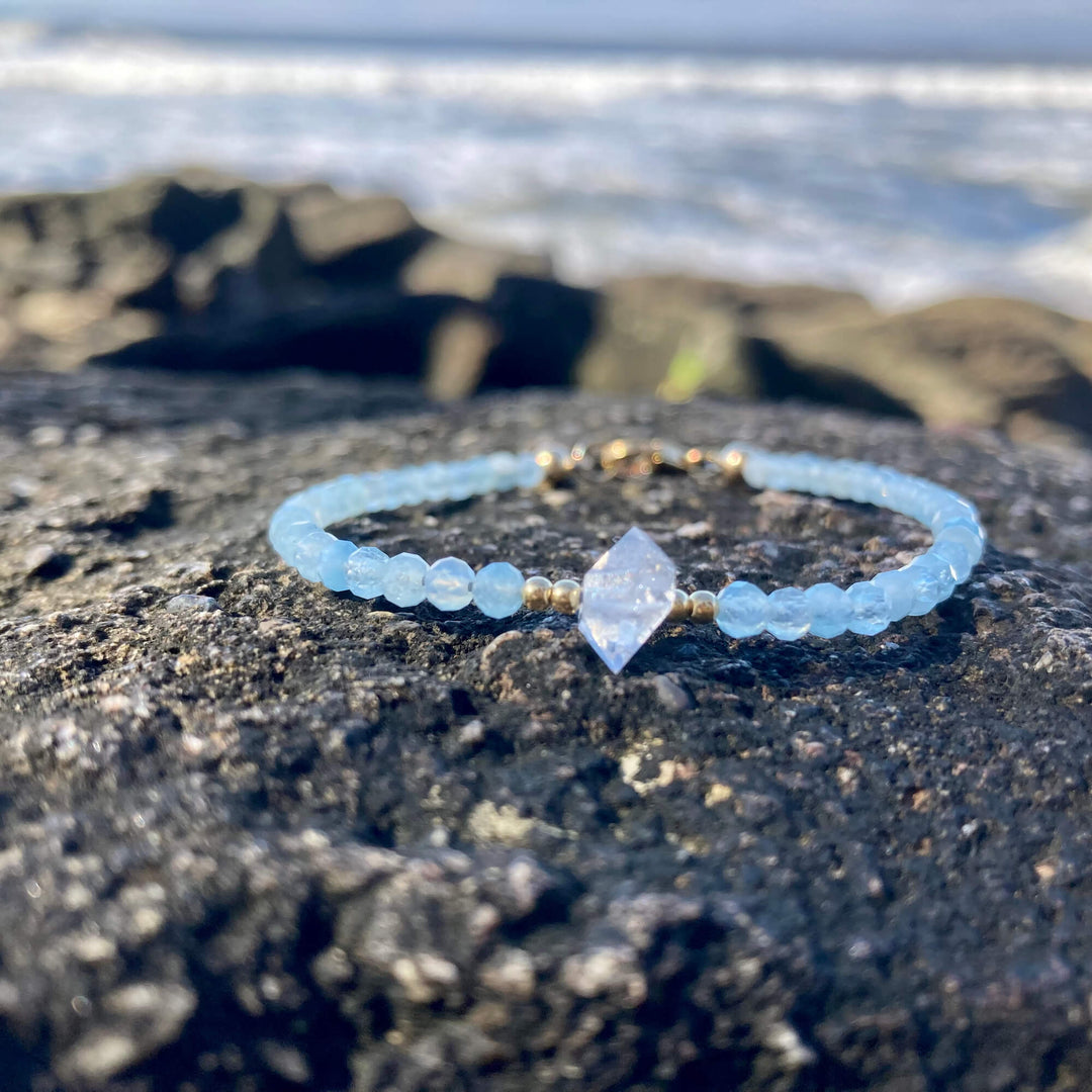 Aquamarine & Herkimer Diamond Gold healing Bracelet