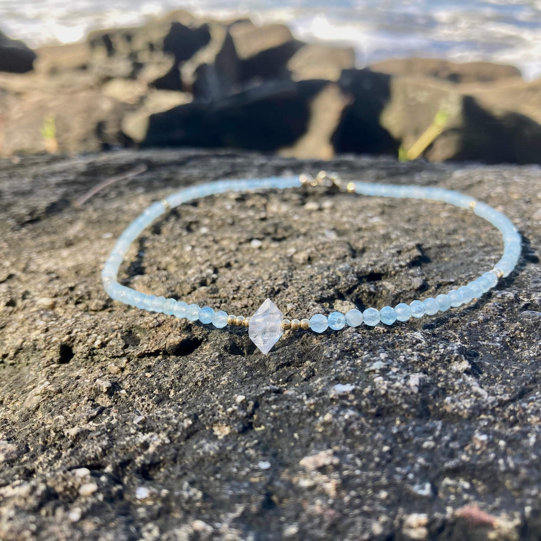 Atlantis Aquamarine & Herkimer Diamond Gold Choker