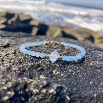 Aquamarine & Herkimer Diamond Gold healing crystal Bracelet