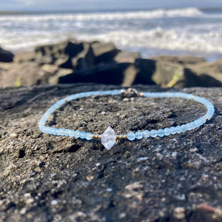 Atlantis Aquamarine & Herkimer Diamond Gold Choker