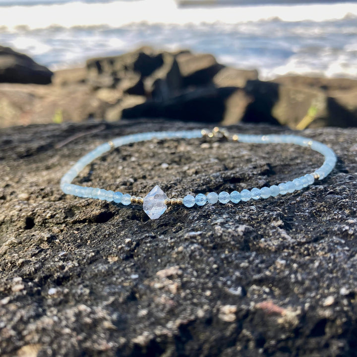 Aquamarine & herkimer diamond gold necklace