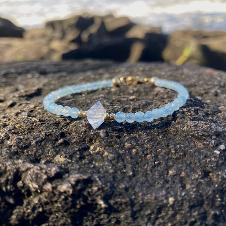 Aquamarine & Herkimer Diamond Gold ladies crystal Bracelet