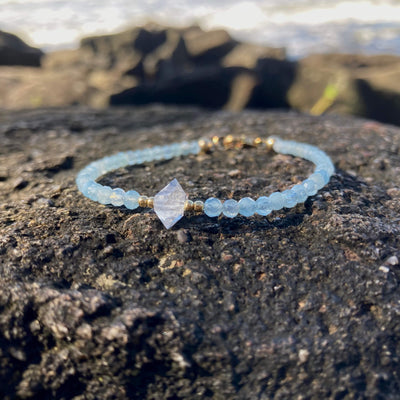 Aquamarine & Herkimer Diamond Gold ladies crystal Bracelet