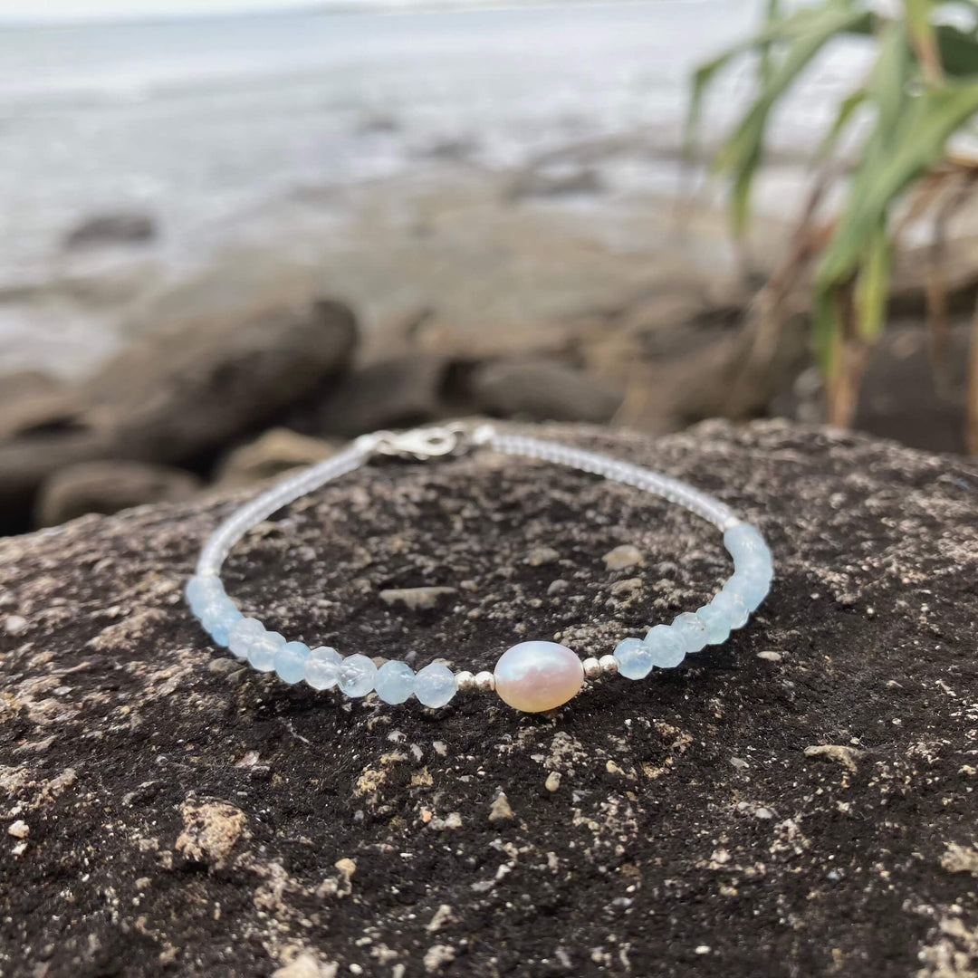 Aquamarine & Pearl Anklet